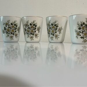 Vintage Chinart Limoges France Porcelain Cups – White Floral Gold Rim – Set of 4